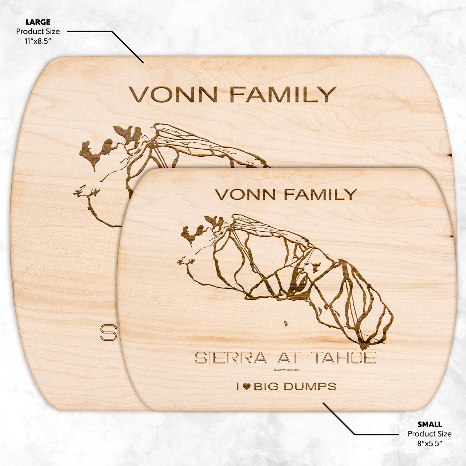 PERSONALIZED SIERRA AT TAHOE, CALIFORNIA SKI TRAIL MAP CUTTING BOARD