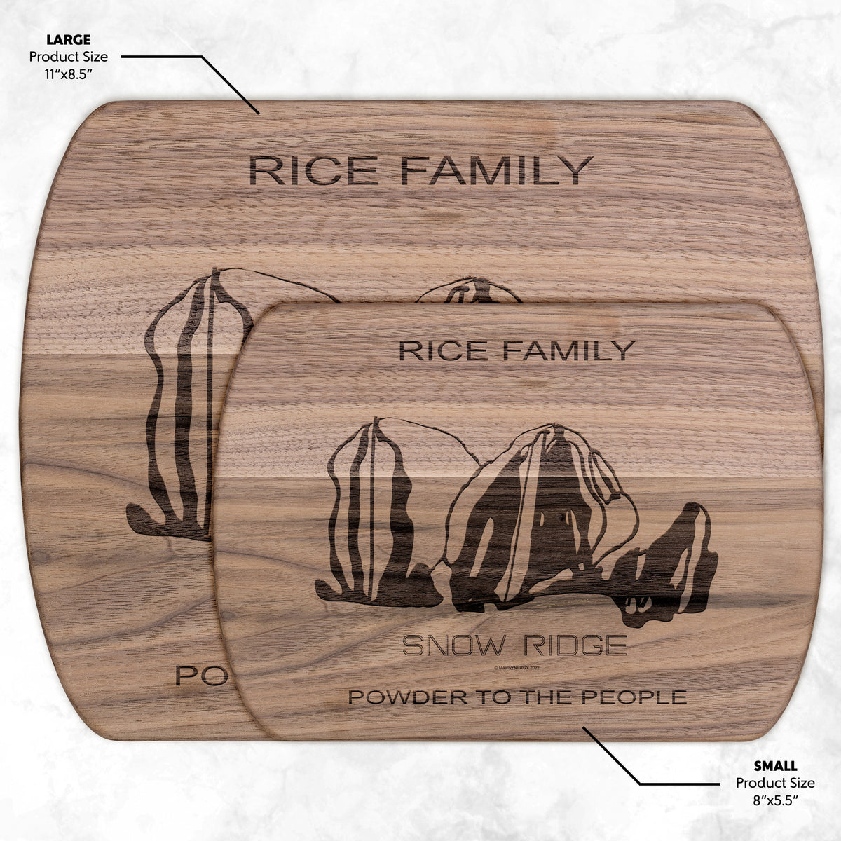 PERSONALIZED SNOW RIDGE, NEW YORK SKI TRAIL MAP CUTTING BOARD