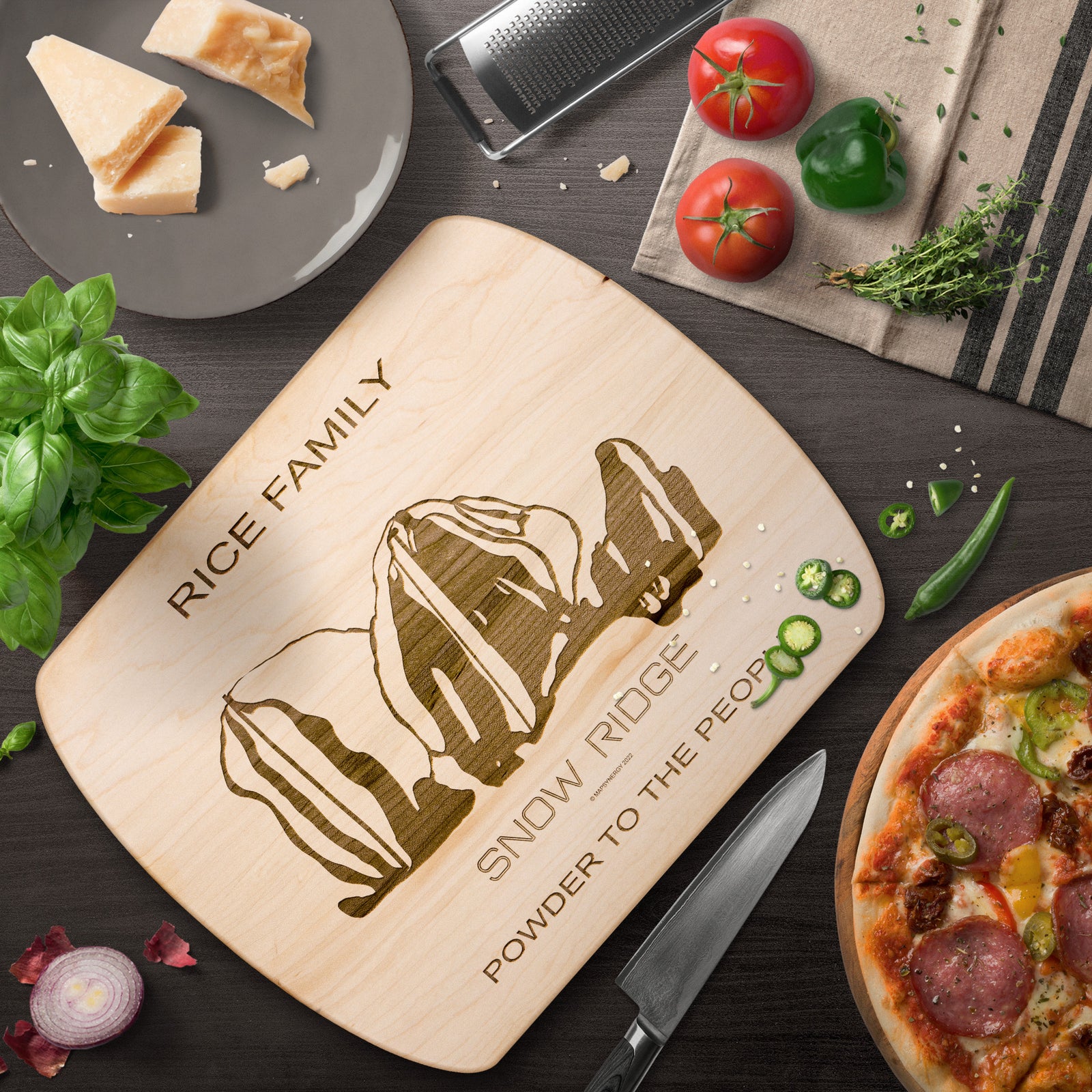 PERSONALIZED SNOW RIDGE, NEW YORK SKI TRAIL MAP CUTTING BOARD