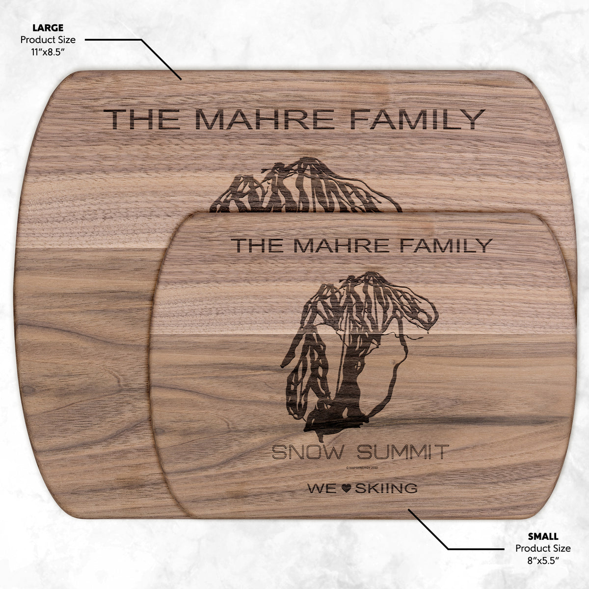 PERSONALIZED SNOW SUMMIT, CALIFORNIA SKI TRAIL MAP CUTTING BOARD
