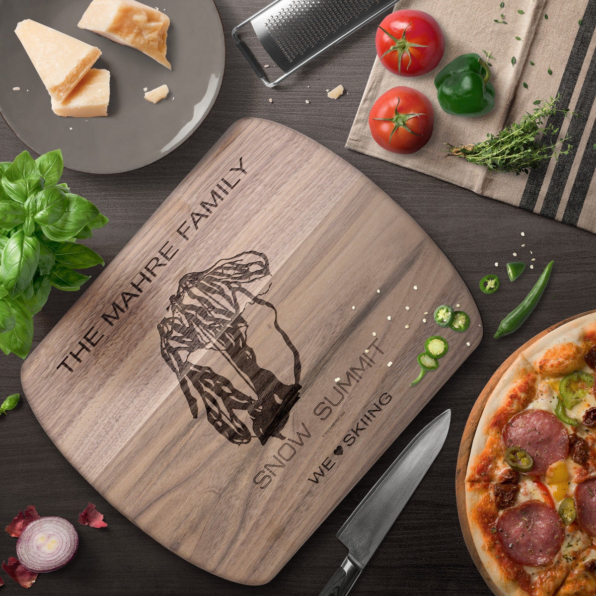 PERSONALIZED SNOW SUMMIT, CALIFORNIA SKI TRAIL MAP CUTTING BOARD