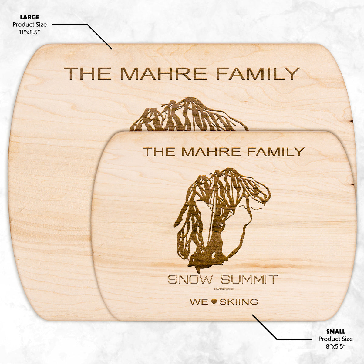 PERSONALIZED SNOW SUMMIT, CALIFORNIA SKI TRAIL MAP CUTTING BOARD