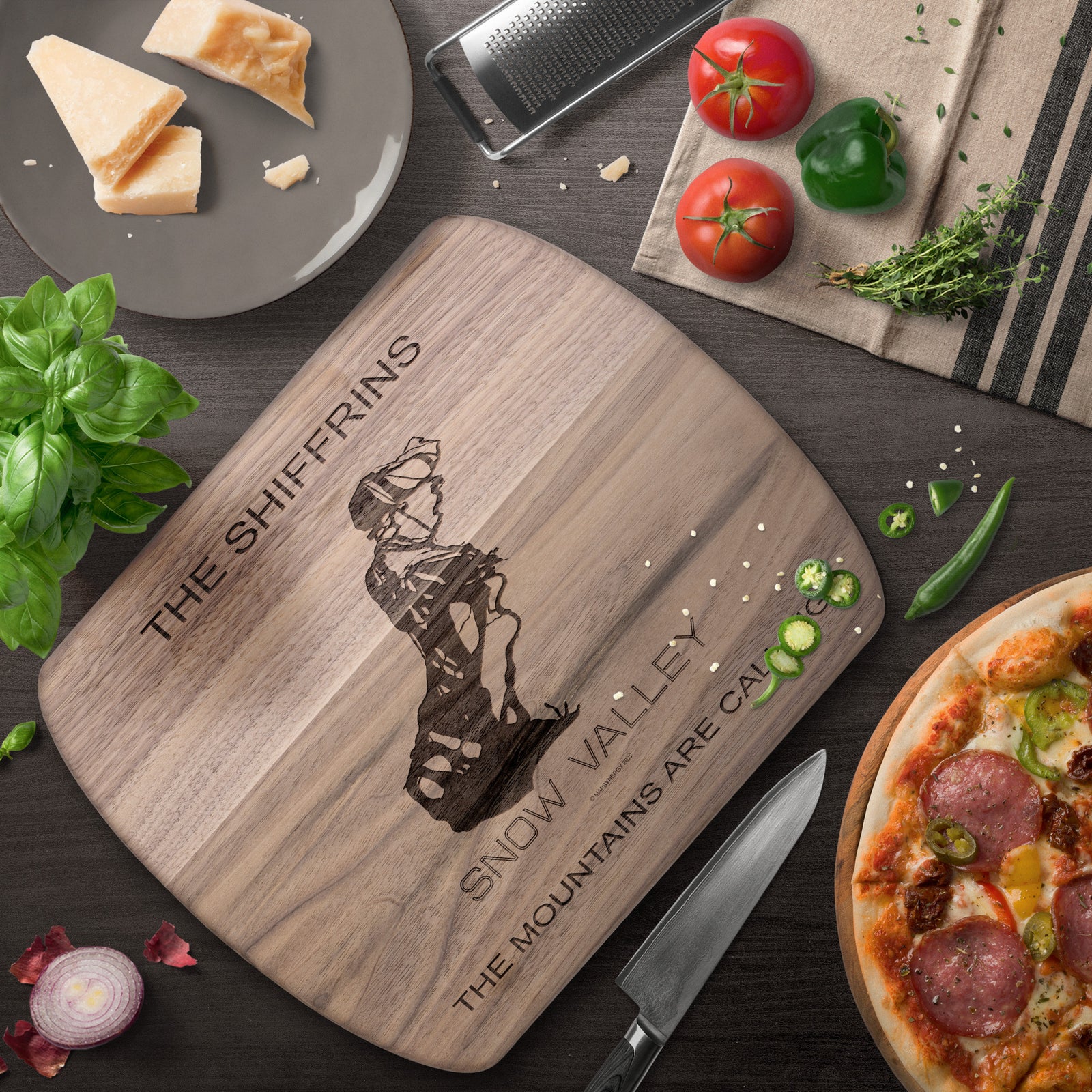 PERSONALIZED SNOW VALLEY, CALIFORNIA SKI TRAIL MAP CUTTING BOARD