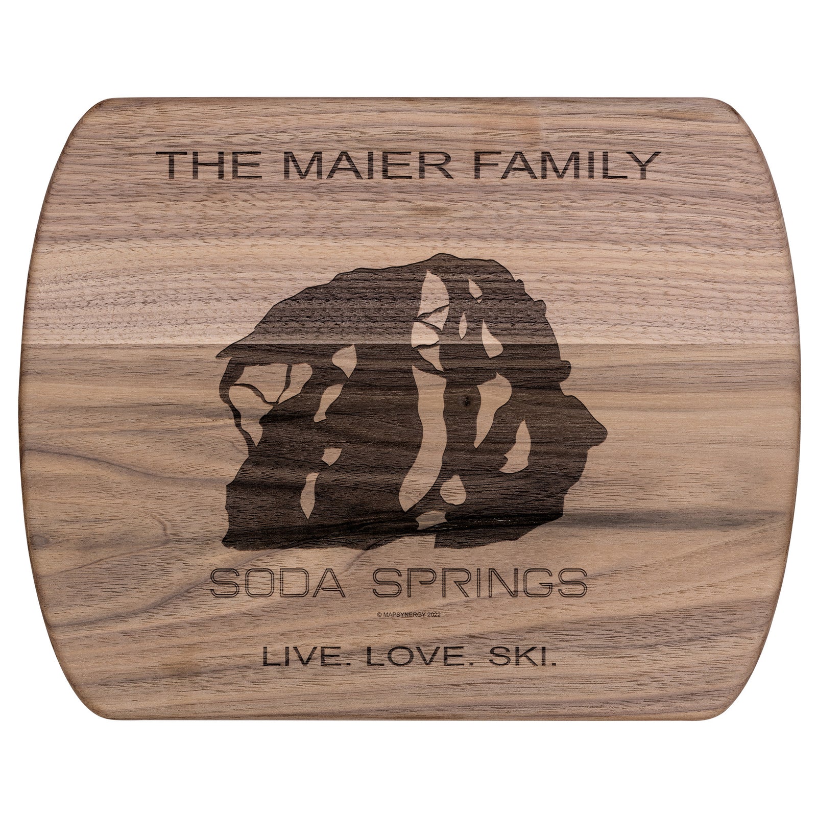 PERSONALIZED SODA SPRINGS, CALIFORNIA SKI TRAIL MAP CUTTING BOARD