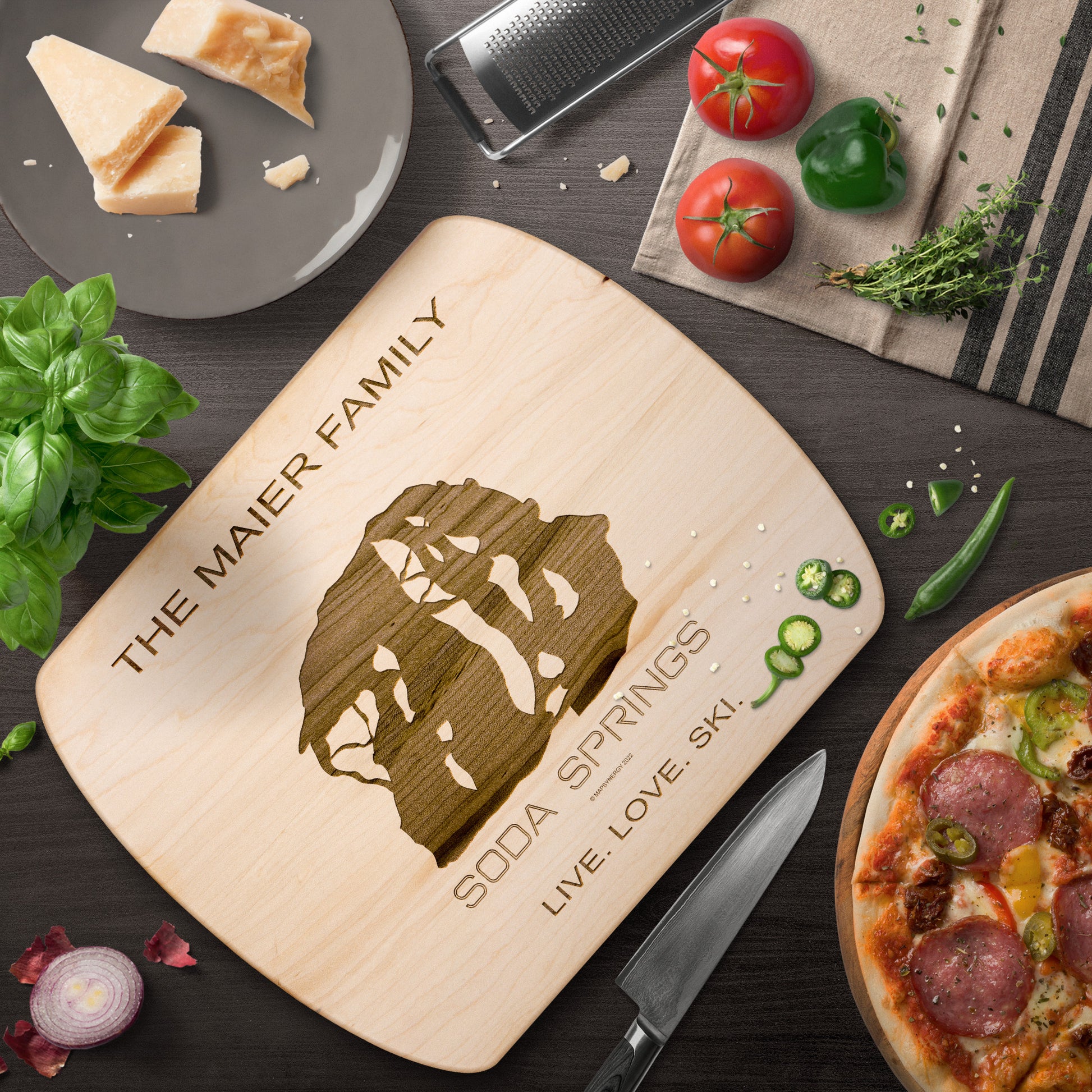 PERSONALIZED SODA SPRINGS, CALIFORNIA SKI TRAIL MAP CUTTING BOARD - Powderaddicts