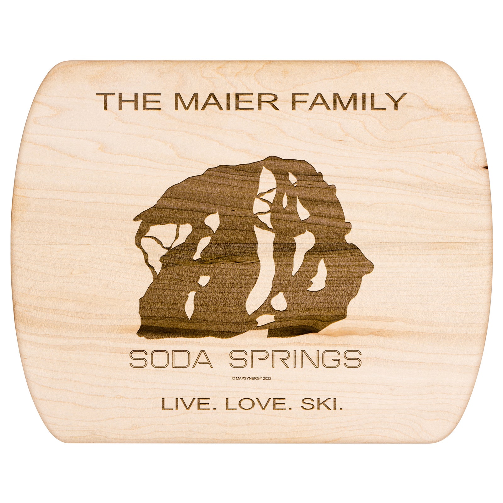 PERSONALIZED SODA SPRINGS, CALIFORNIA SKI TRAIL MAP CUTTING BOARD