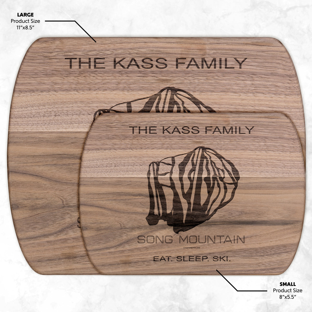PERSONALIZED SONG MOUNTAIN, NEW YORK SKI TRAIL MAP CUTTING BOARD