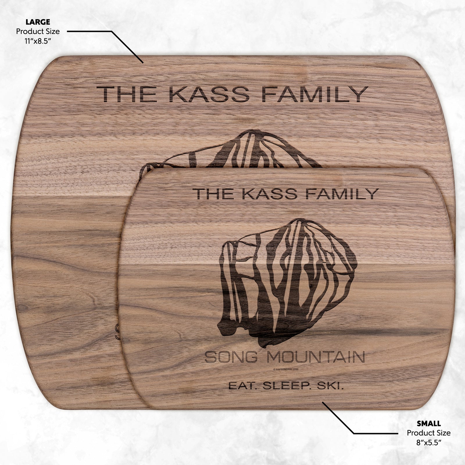 PERSONALIZED SONG MOUNTAIN, NEW YORK SKI TRAIL MAP CUTTING BOARD
