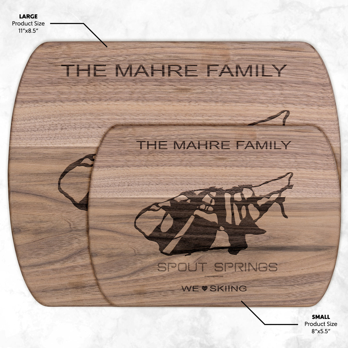 PERSONALIZED SPOUT SPRINGS,OREGON SKI TRAIL MAP CUTTING BOARD