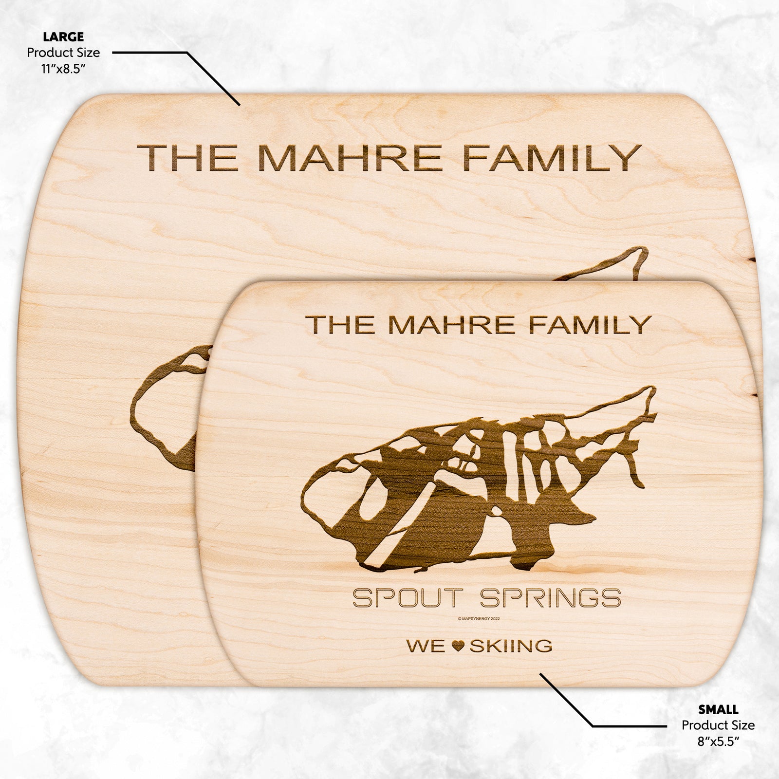 PERSONALIZED SPOUT SPRINGS,OREGON SKI TRAIL MAP CUTTING BOARD