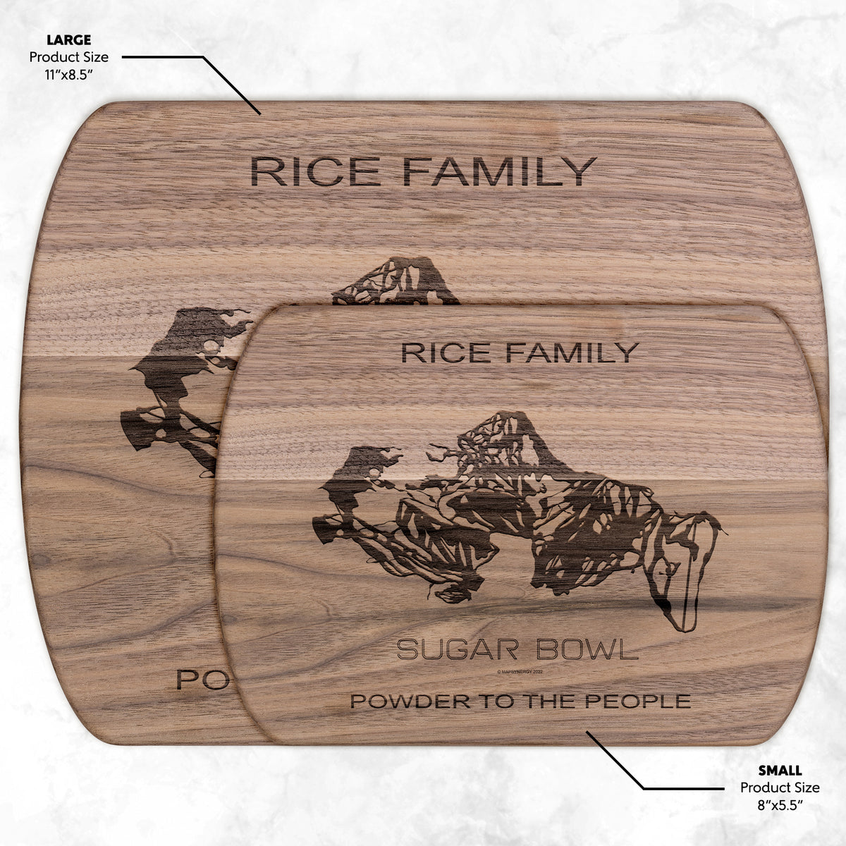 PERSONALIZED SUGAR BOWL, CALIFORNIA SKI TRAIL MAP CUTTING BOARD