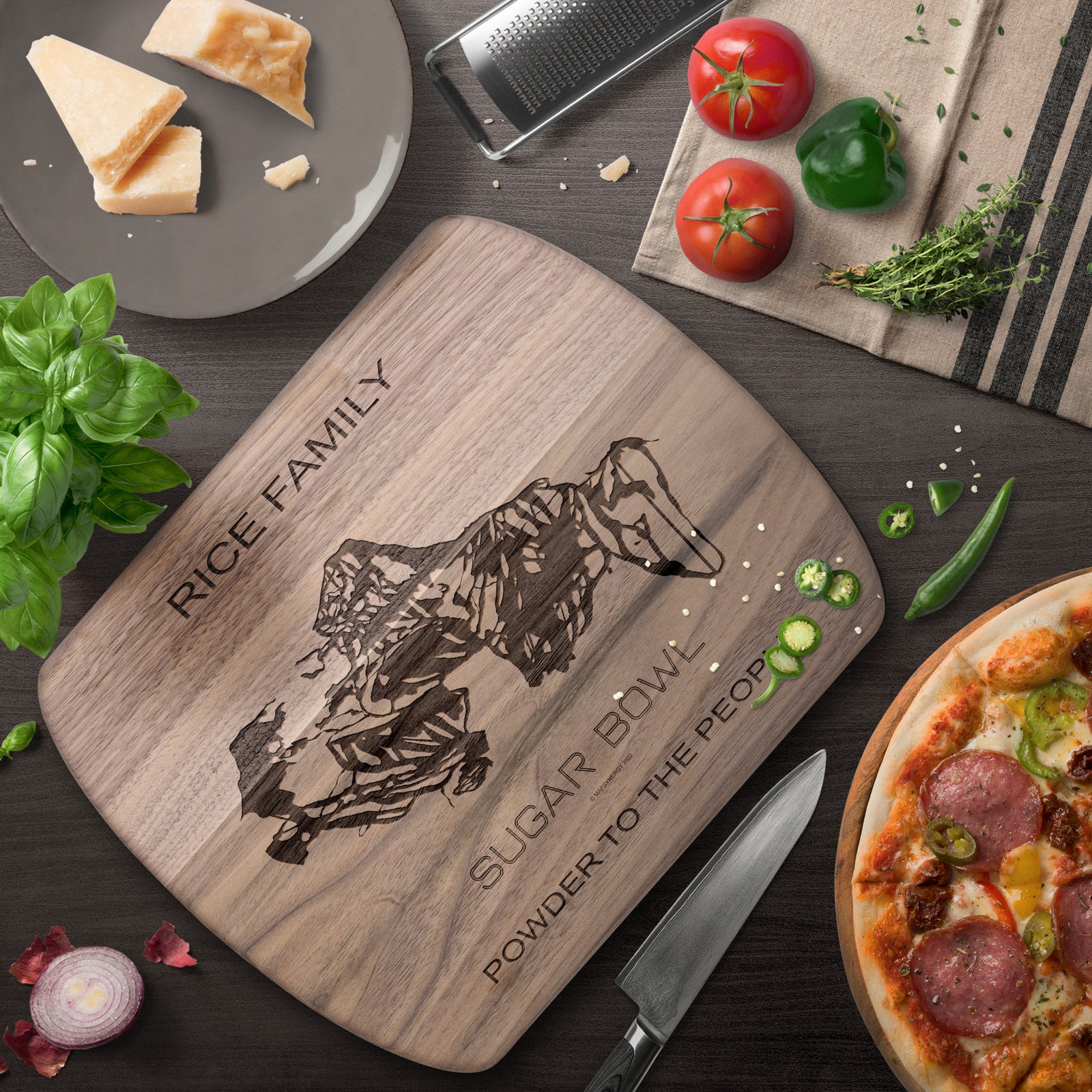 PERSONALIZED SUGAR BOWL, CALIFORNIA SKI TRAIL MAP CUTTING BOARD