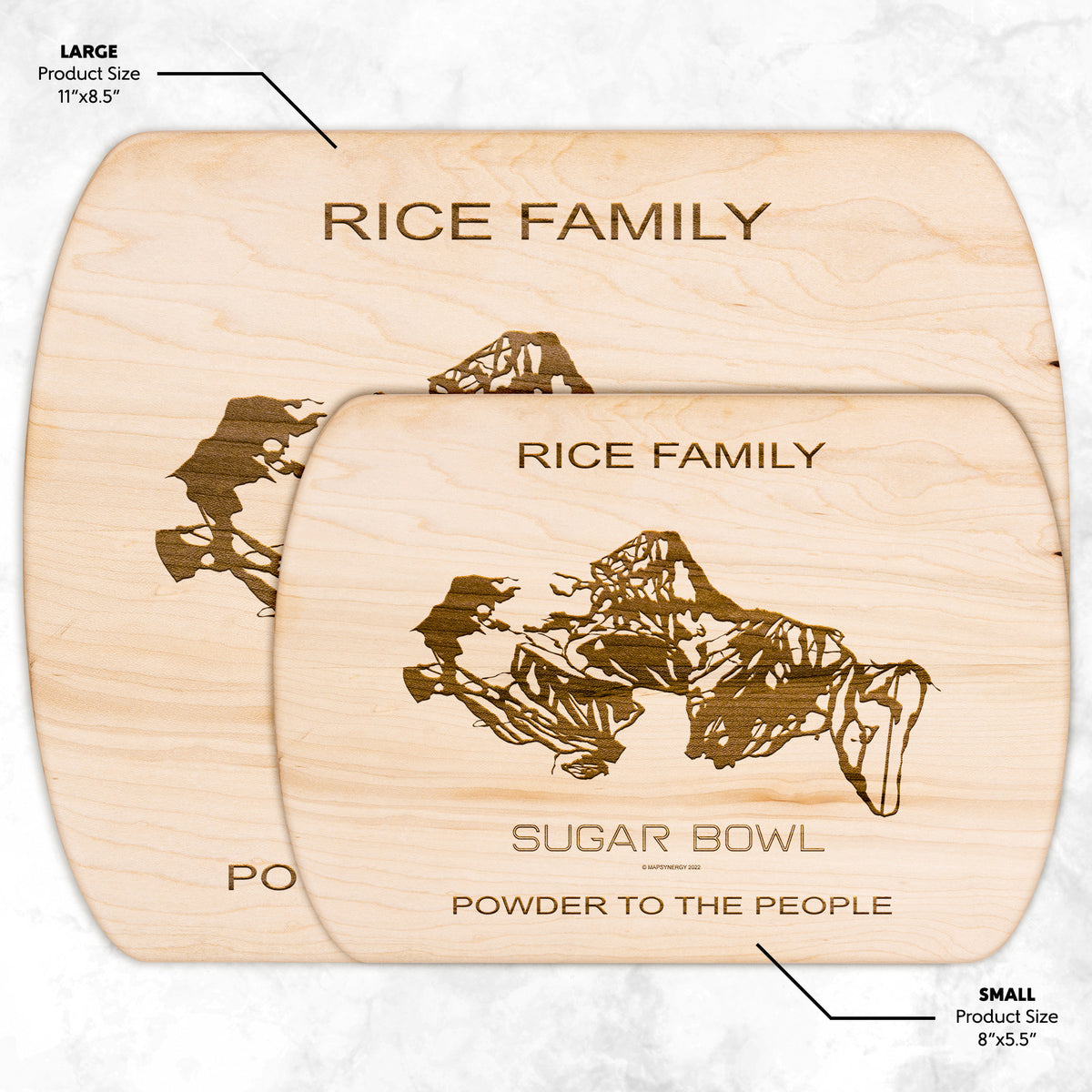 PERSONALIZED SUGAR BOWL, CALIFORNIA SKI TRAIL MAP CUTTING BOARD
