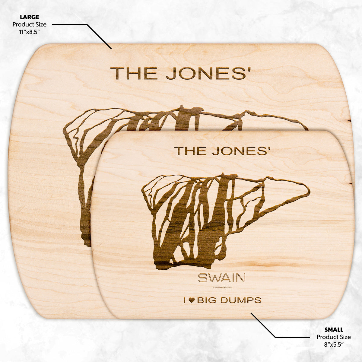 PERSONALIZED SWAIN, NEW YORK SKI TRAIL MAP CUTTING BOARD