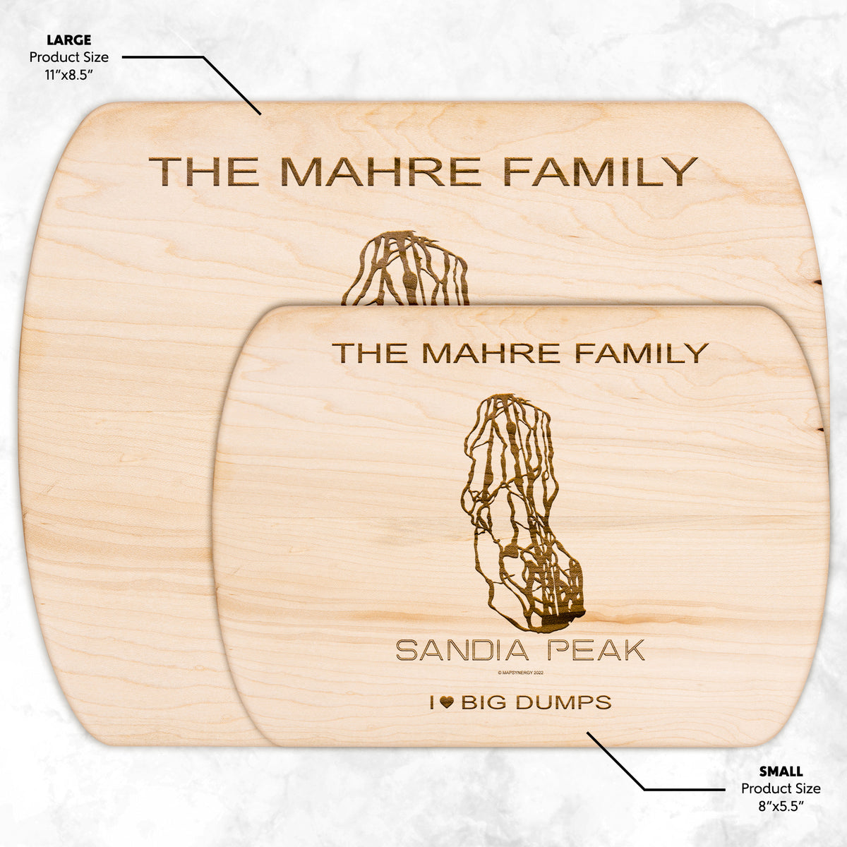 PERSONALIZED Sandia Peak , New Mexico SKI TRAIL MAP CUTTING BOARD