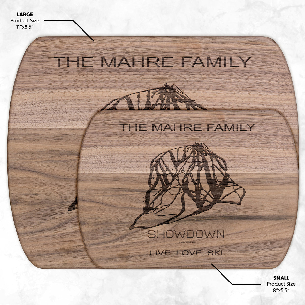 PERSONALIZED Show down , Montana SKI TRAIL MAP CUTTING BOARD