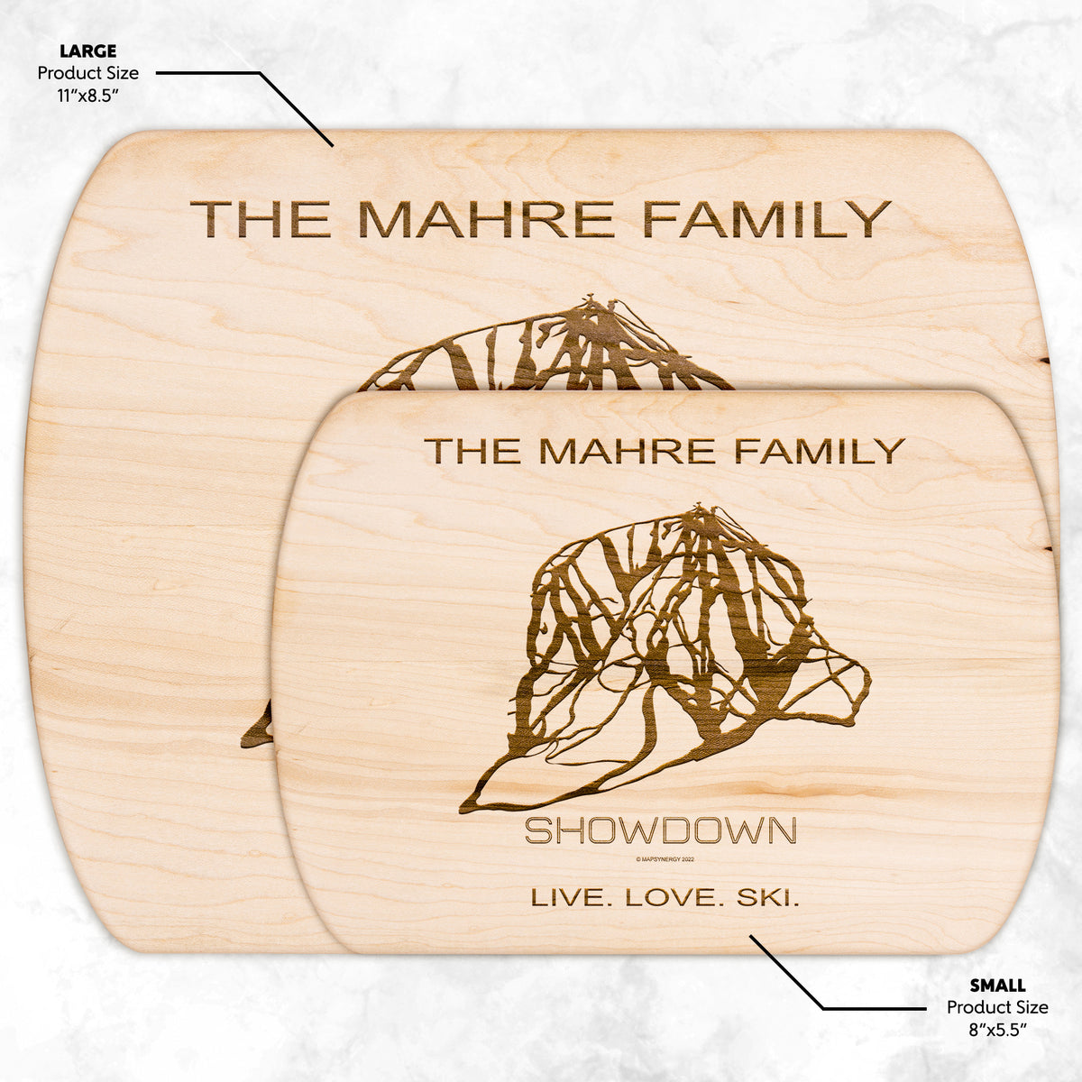PERSONALIZED Show down , Montana SKI TRAIL MAP CUTTING BOARD