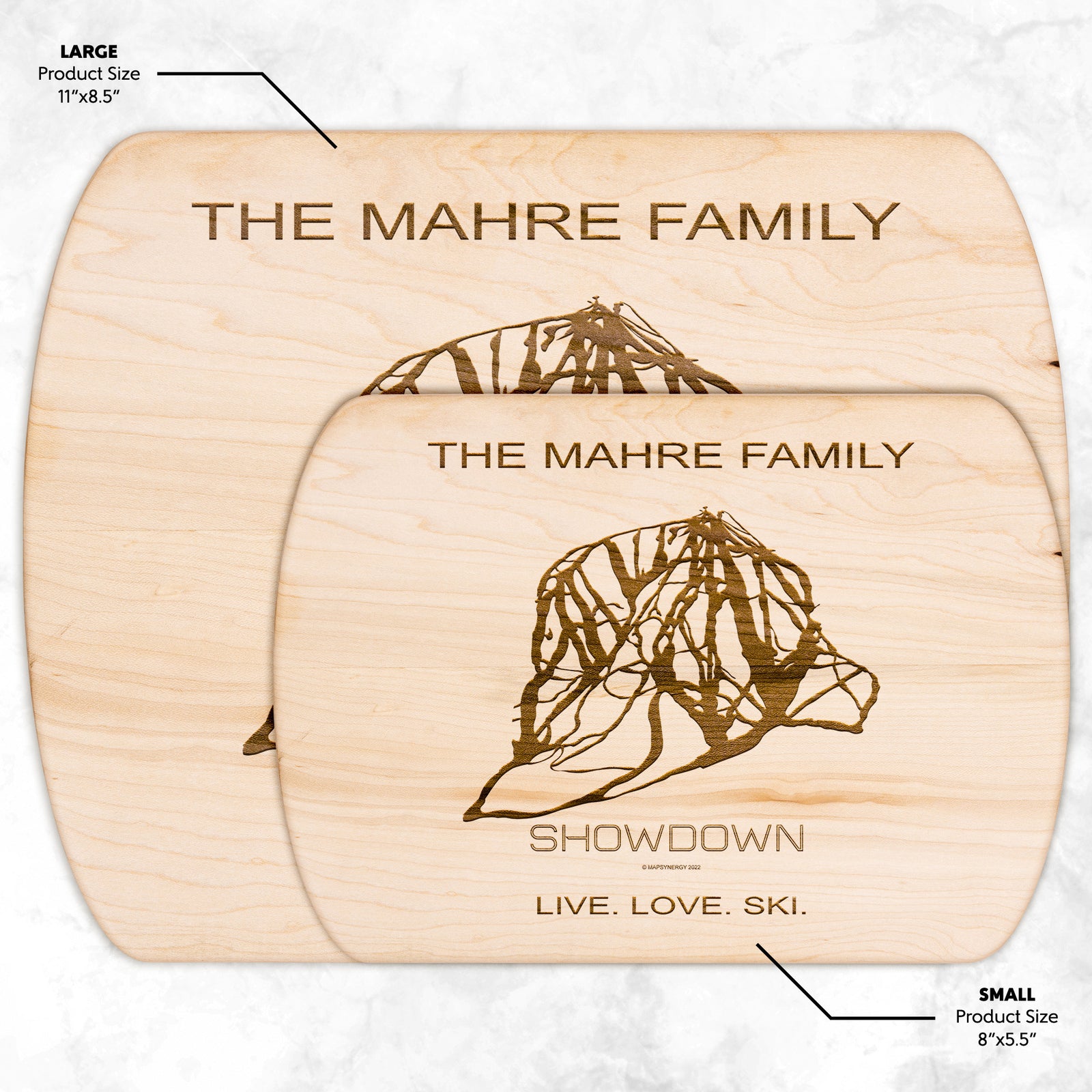 PERSONALIZED Show down , Montana SKI TRAIL MAP CUTTING BOARD