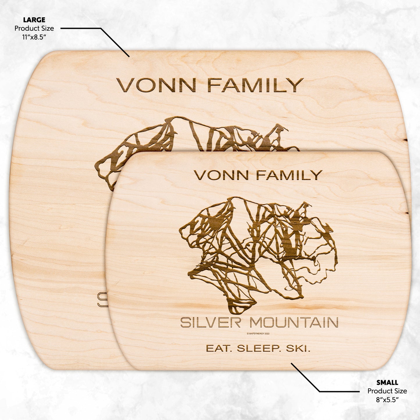 PERSONALIZED Silver Mountain, Idaho SKI TRAIL MAP CUTTING BOARD
