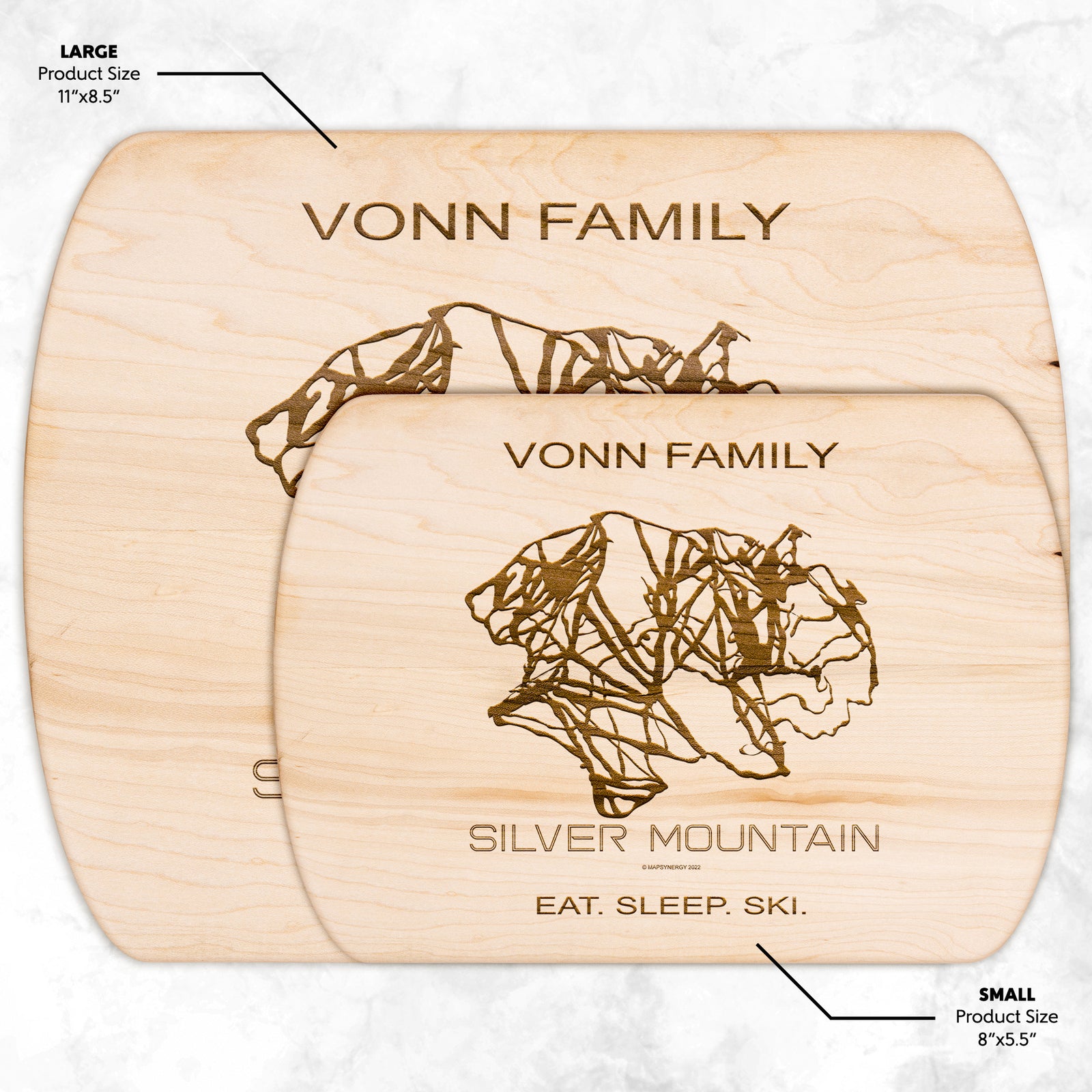 PERSONALIZED Silver Mountain, Idaho SKI TRAIL MAP CUTTING BOARD
