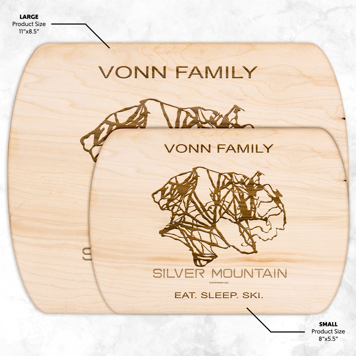 PERSONALIZED Silver Mountain, Idaho SKI TRAIL MAP CUTTING BOARD