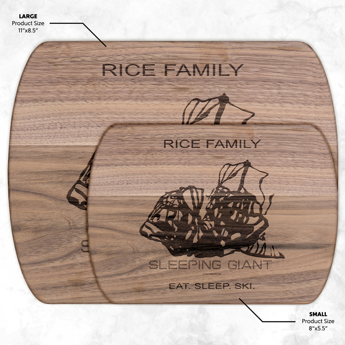 PERSONALIZED Sleeping Giant , Wyoming SKI TRAIL MAP CUTTING BOARD