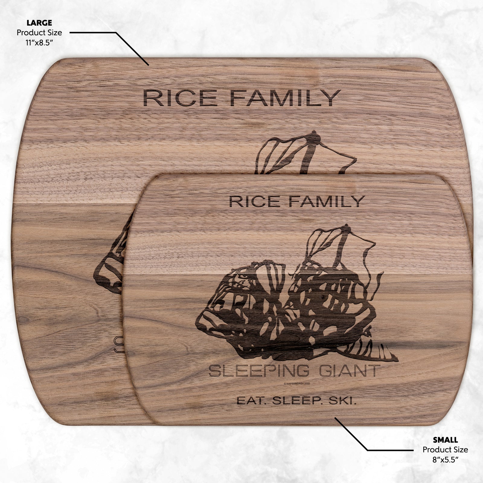 PERSONALIZED Sleeping Giant , Wyoming SKI TRAIL MAP CUTTING BOARD