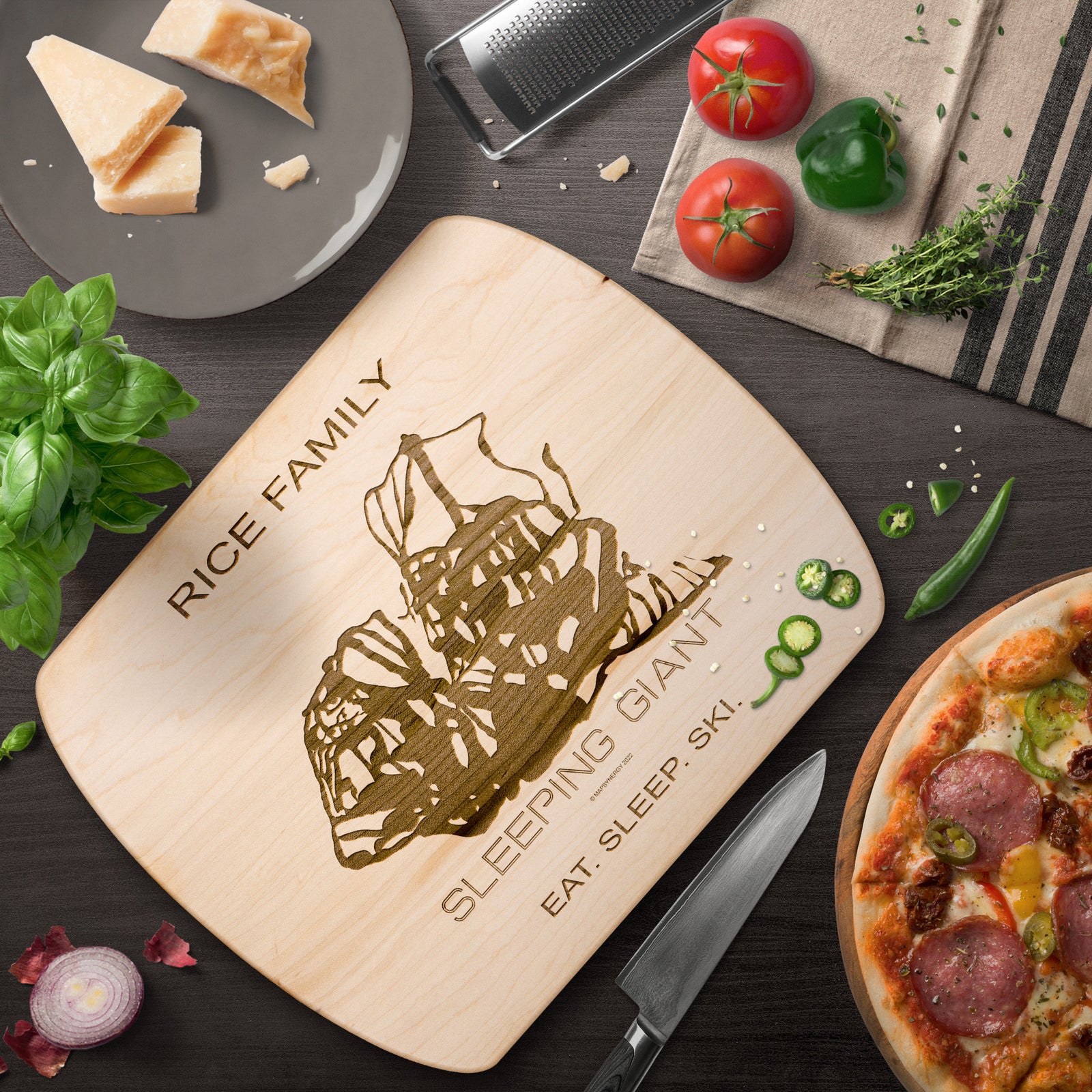 PERSONALIZED Sleeping Giant , Wyoming SKI TRAIL MAP CUTTING BOARD