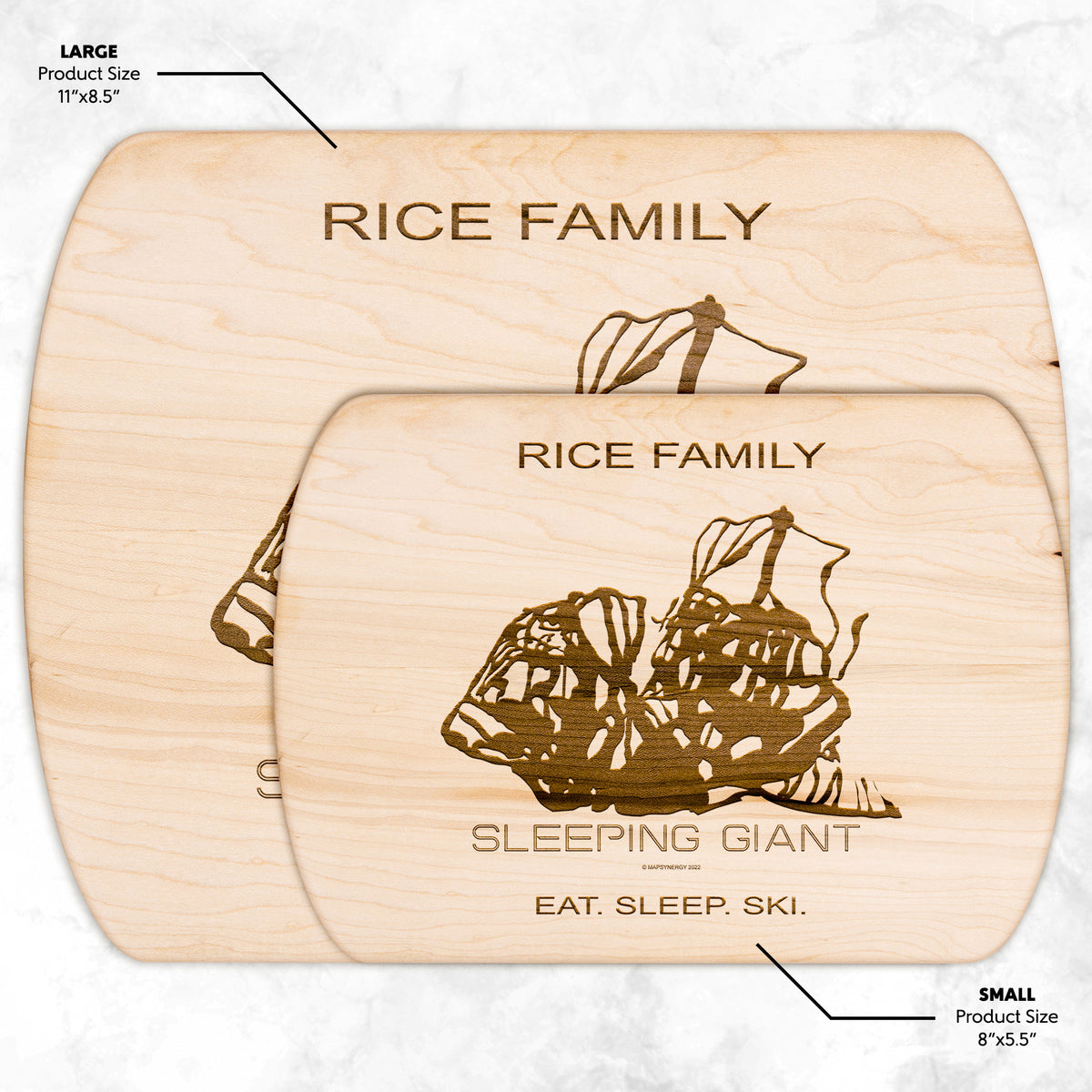 PERSONALIZED Sleeping Giant , Wyoming SKI TRAIL MAP CUTTING BOARD