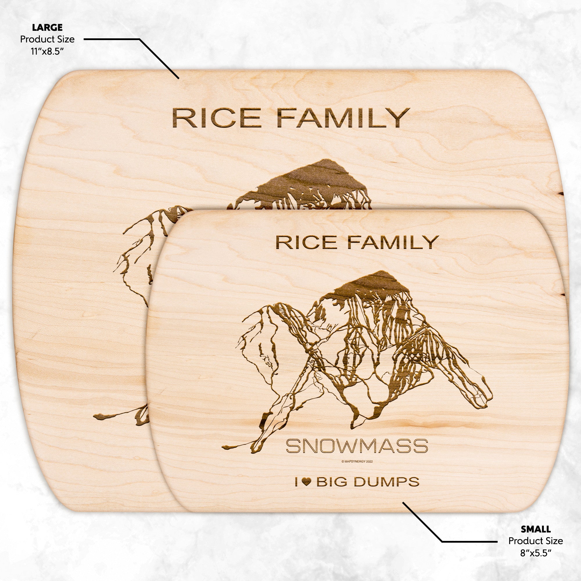 PERSONALIZED Snowmass ,Colorado SKI TRAIL MAP CUTTING BOARD