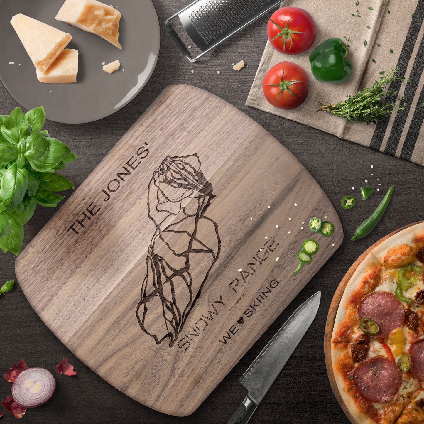 PERSONALIZED Snowy Range , Wyoming SKI TRAIL MAP CUTTING BOARD