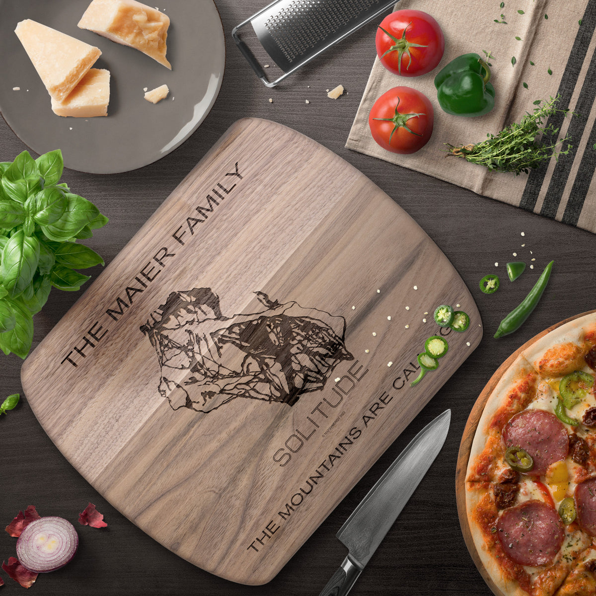 PERSONALIZED Solitude ,Utah SKI TRAIL MAP CUTTING BOARD - Powderaddicts