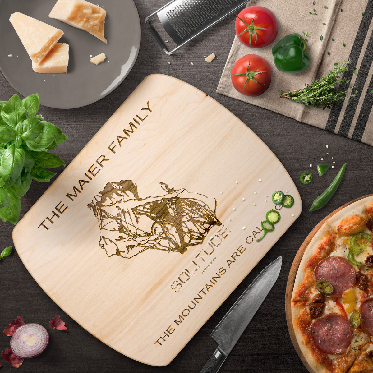 PERSONALIZED Solitude ,Utah SKI TRAIL MAP CUTTING BOARD - Powderaddicts