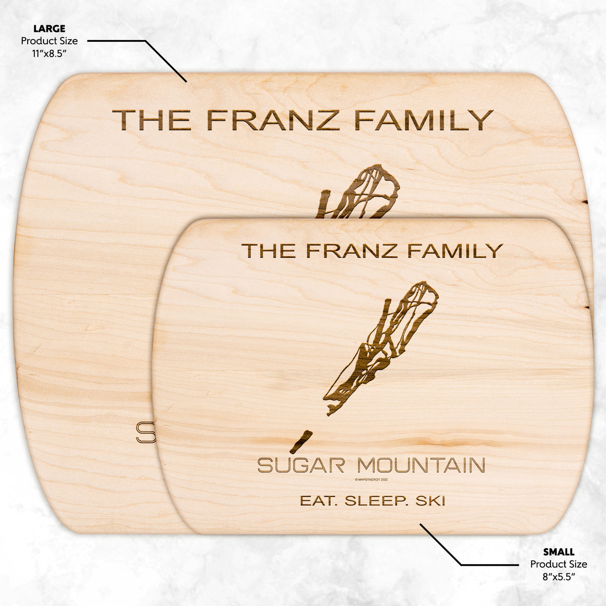 PERSONALIZED Sugar Mountain, North Carolina Ski Trail Map Cutting Board