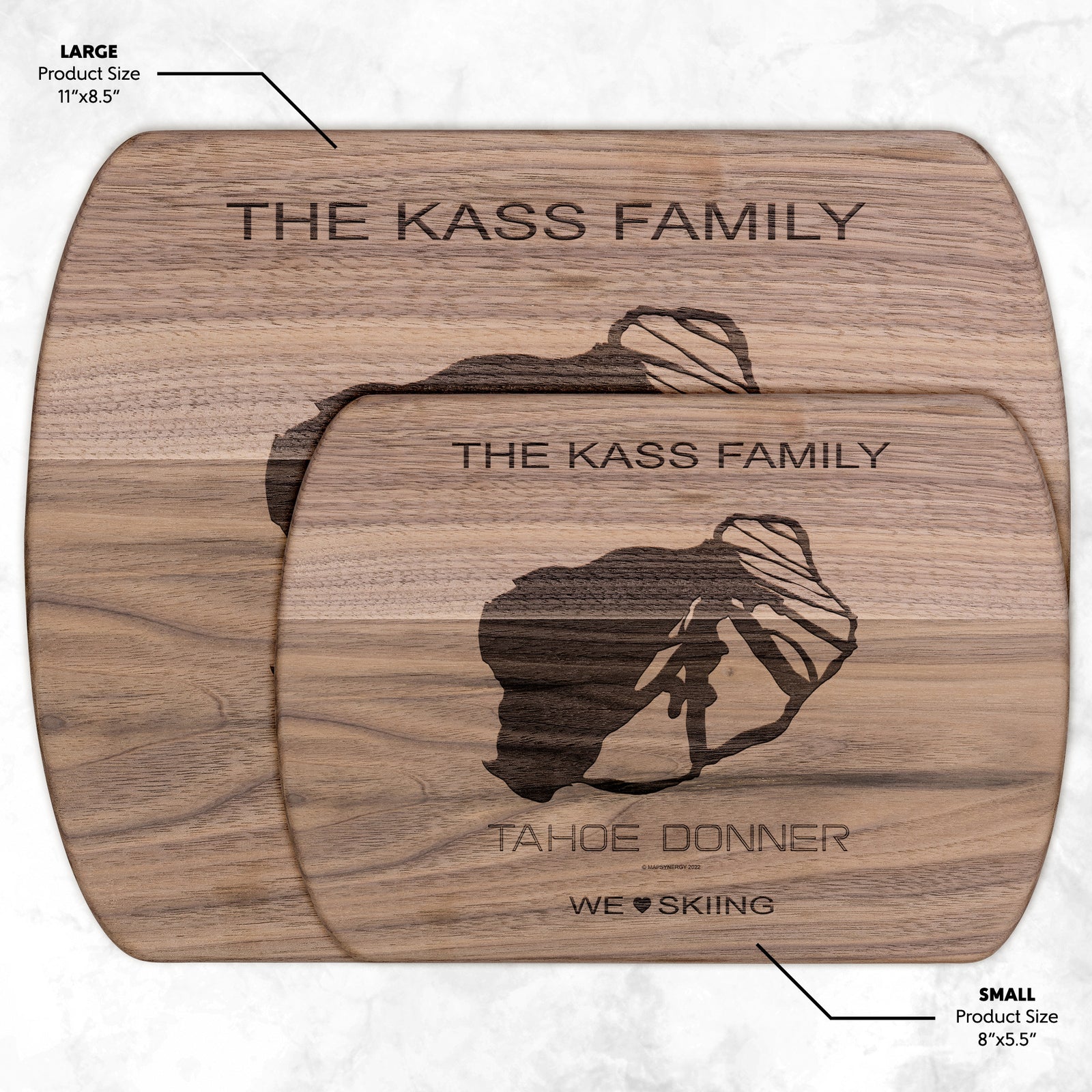 PERSONALIZED TAHOE DONNER, CALIFORNIA SKI TRAIL MAP CUTTING BOARD