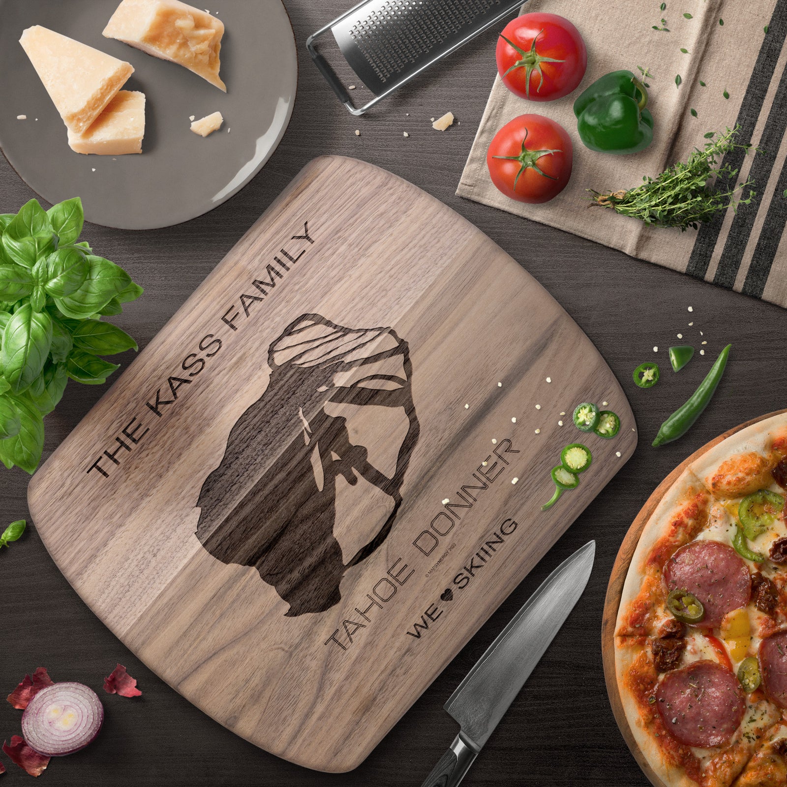 PERSONALIZED TAHOE DONNER, CALIFORNIA SKI TRAIL MAP CUTTING BOARD