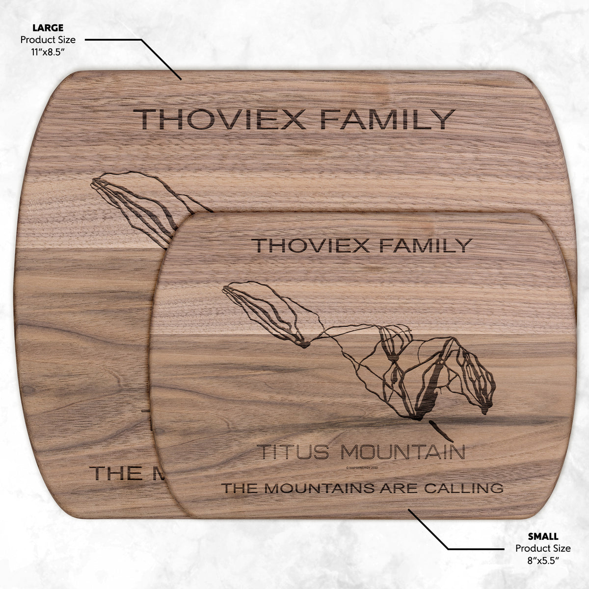PERSONALIZED TITUS MOUNTAIN, NEW YORK SKI TRAIL MAP CUTTING BOARD