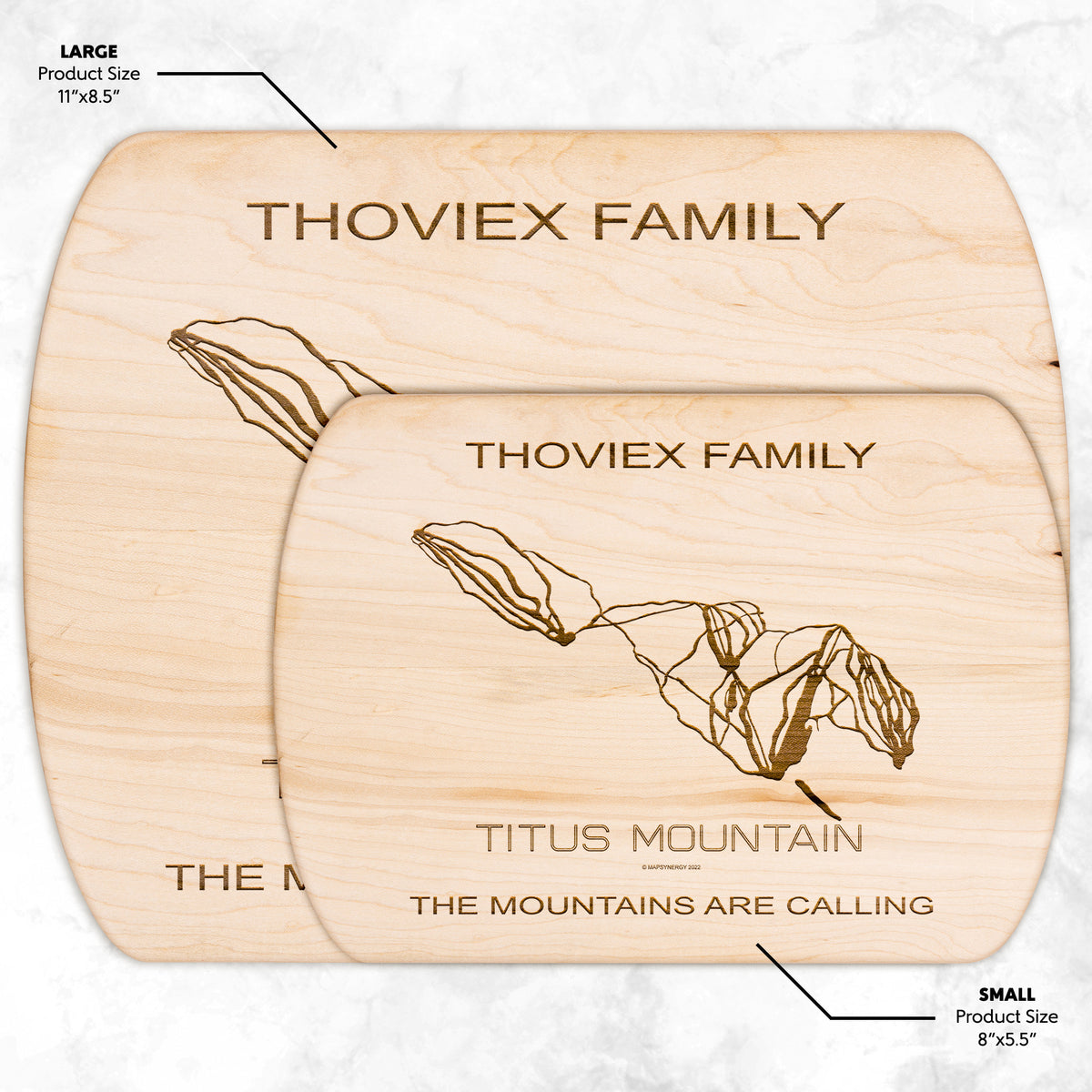 PERSONALIZED TITUS MOUNTAIN, NEW YORK SKI TRAIL MAP CUTTING BOARD