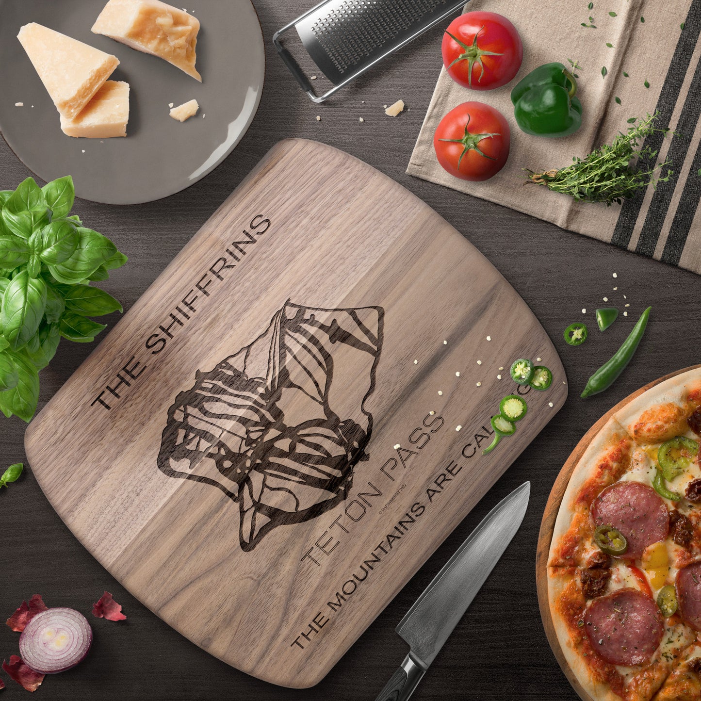 PERSONALIZED Teton Pass , Montana SKI TRAIL MAP CUTTING BOARD