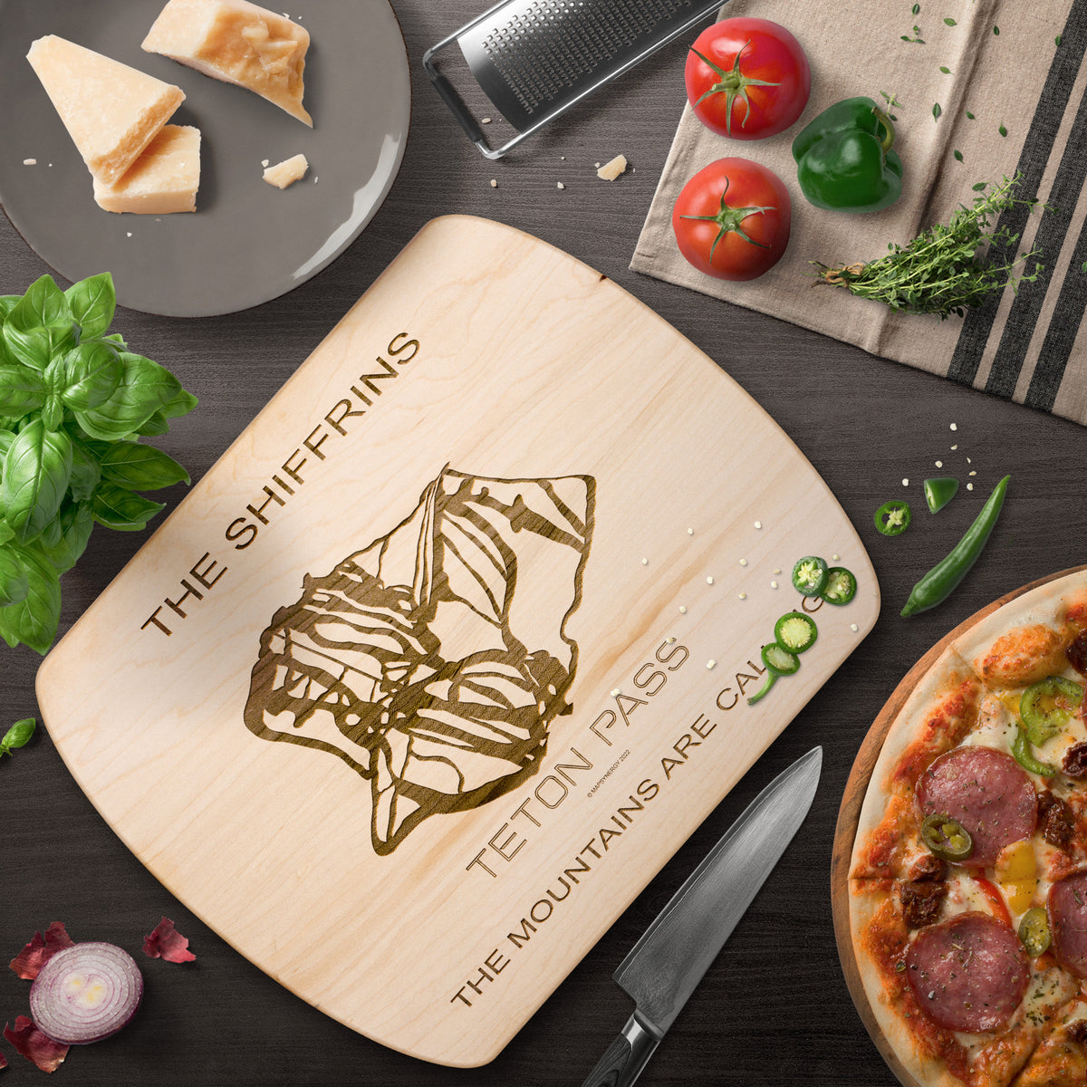 PERSONALIZED Teton Pass , Montana SKI TRAIL MAP CUTTING BOARD