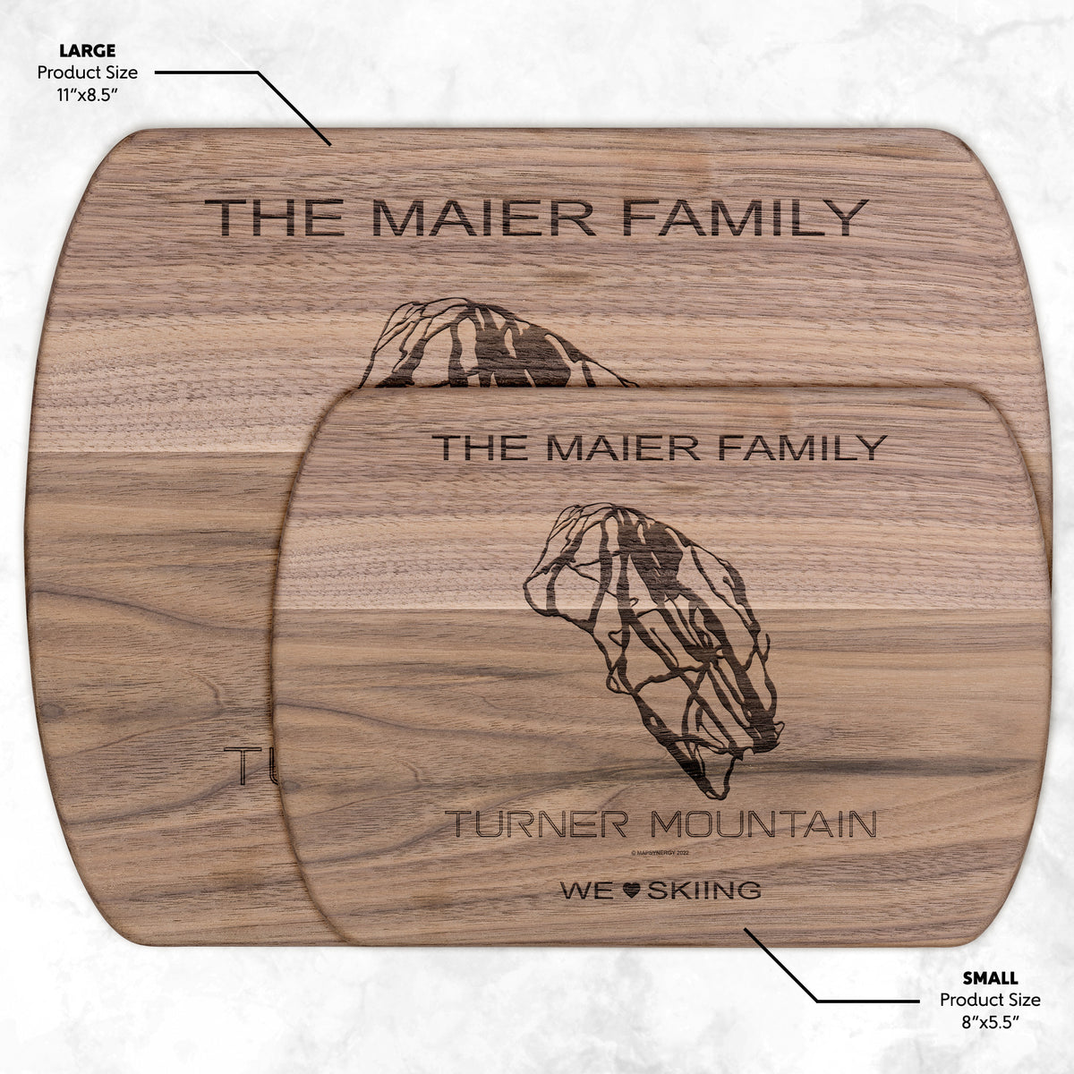 PERSONALIZED Turner Mountain , Montana SKI TRAIL MAP CUTTING BOARD