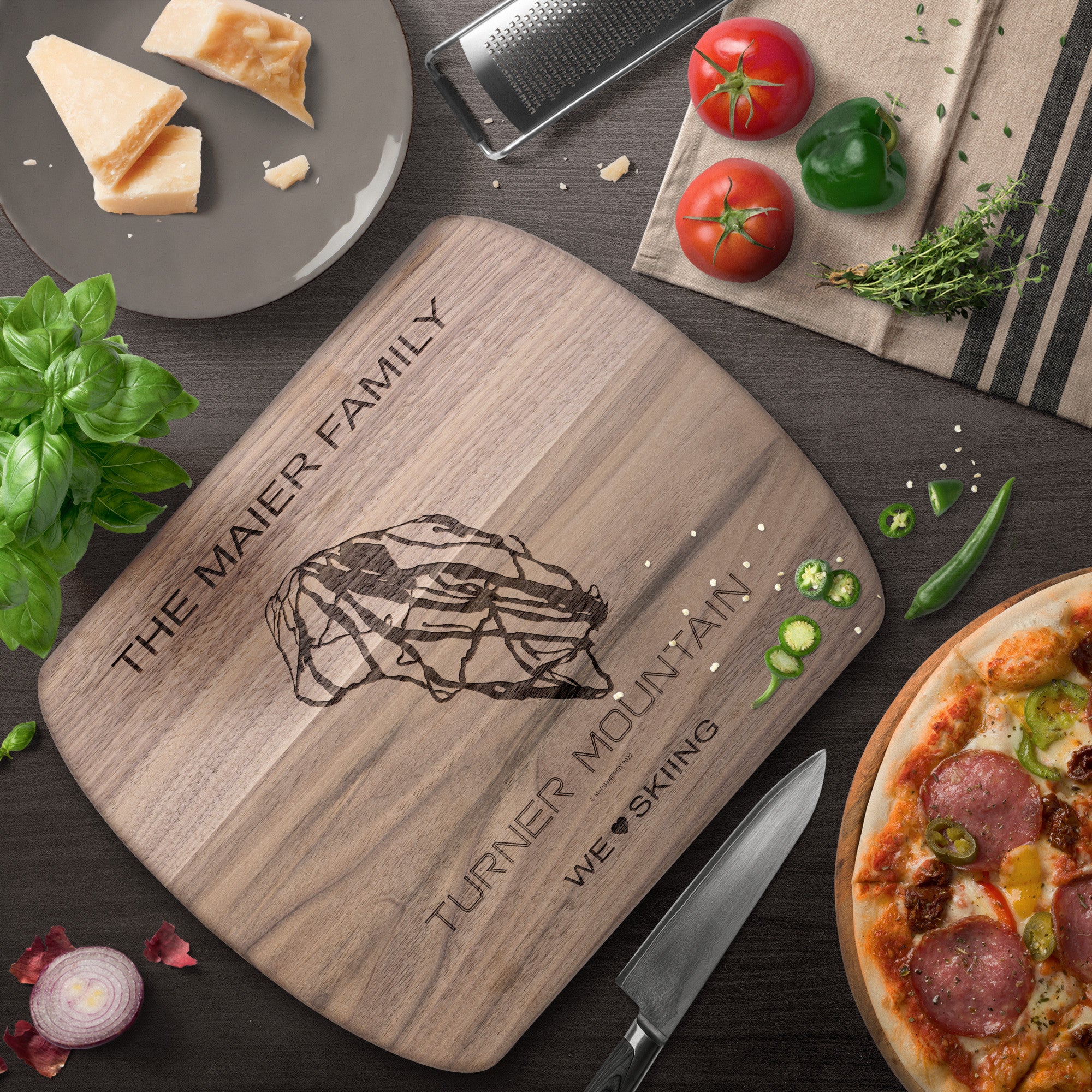 PERSONALIZED Turner Mountain , Montana SKI TRAIL MAP CUTTING BOARD
