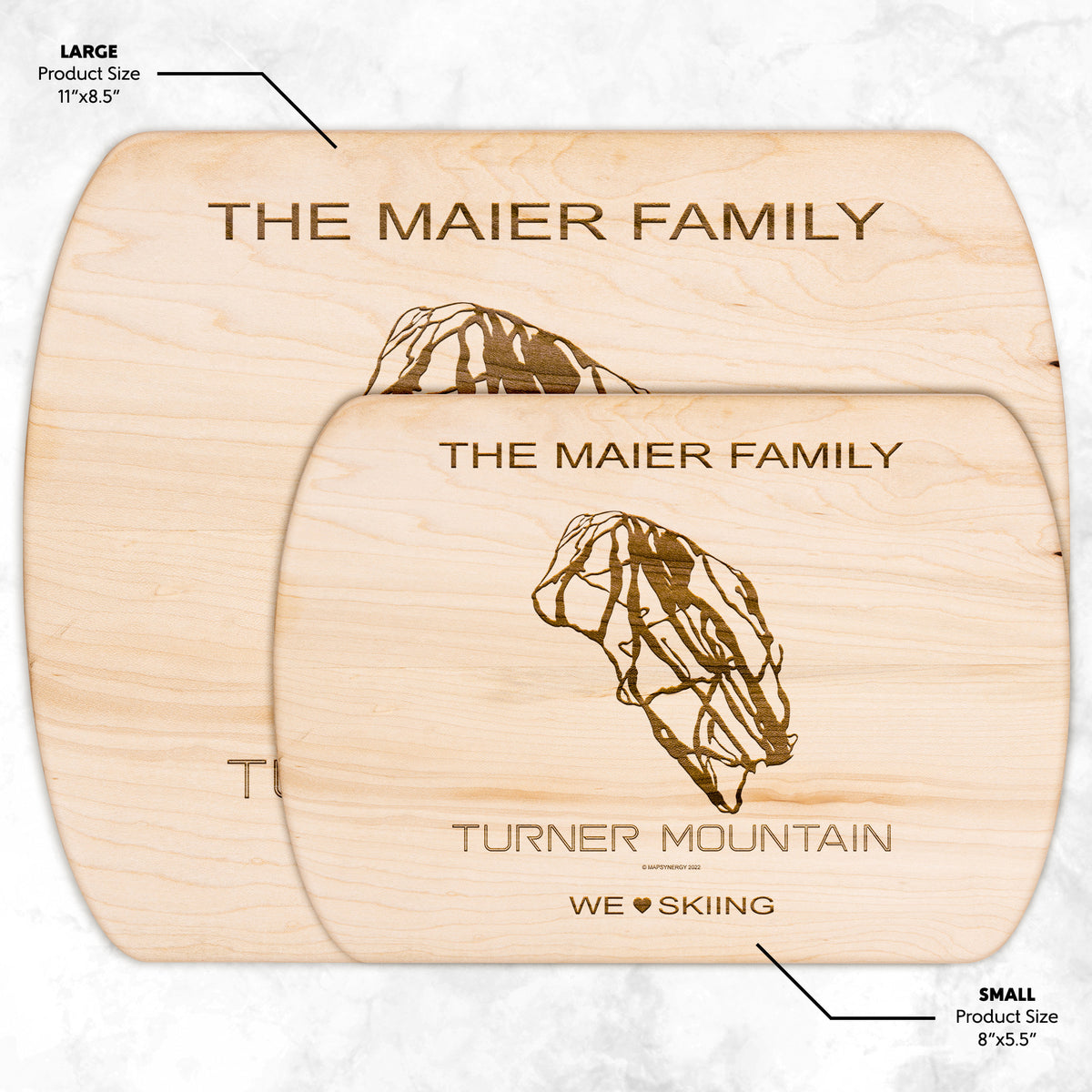 PERSONALIZED Turner Mountain , Montana SKI TRAIL MAP CUTTING BOARD
