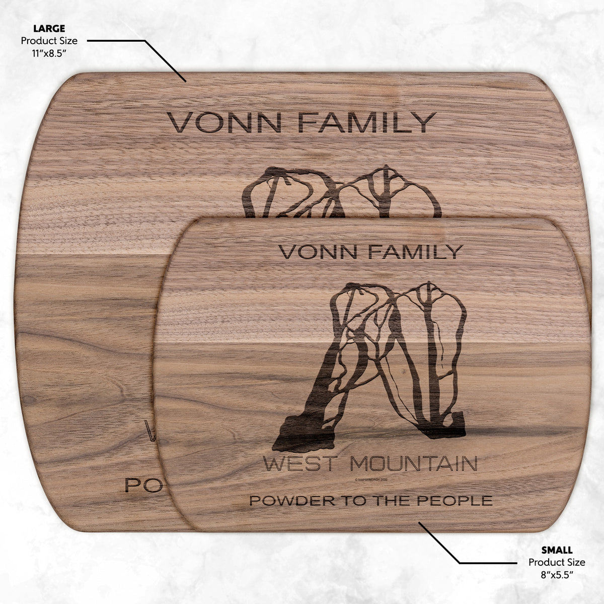 PERSONALIZED WEST MOUNTAIN, NEW YORK SKI TRAIL MAP CUTTING BOARD
