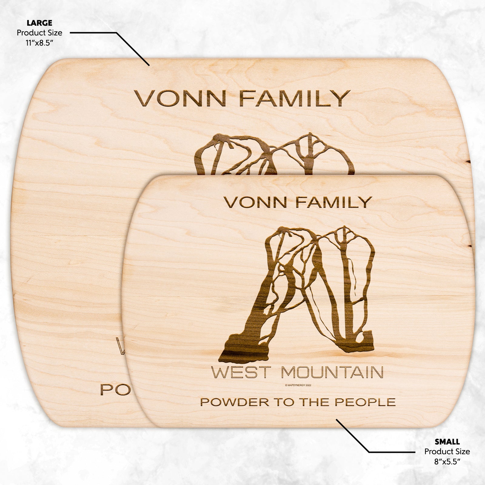 PERSONALIZED WEST MOUNTAIN, NEW YORK SKI TRAIL MAP CUTTING BOARD