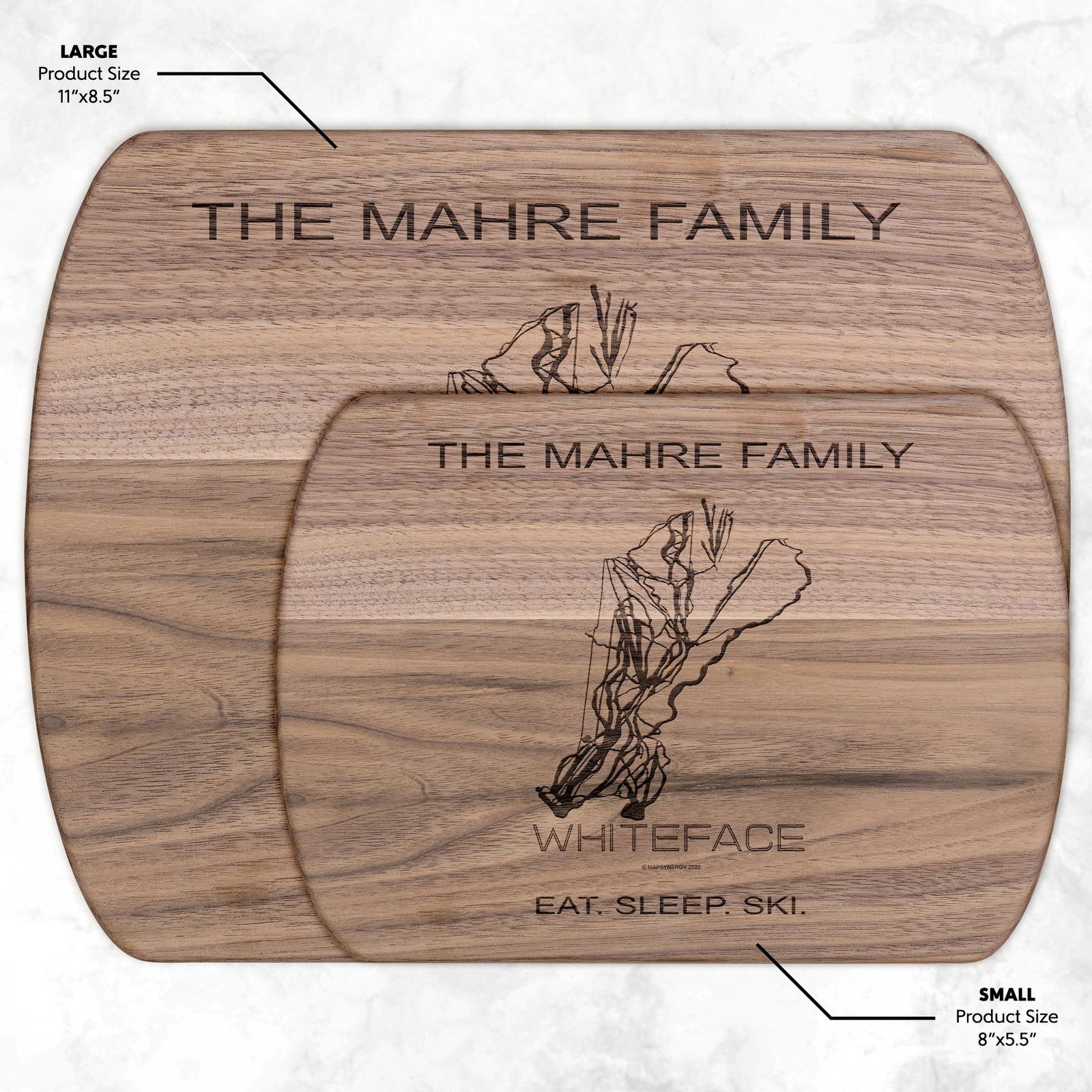 PERSONALIZED WHITEFACE, NEW YORK SKI TRAIL MAP CUTTING BOARD