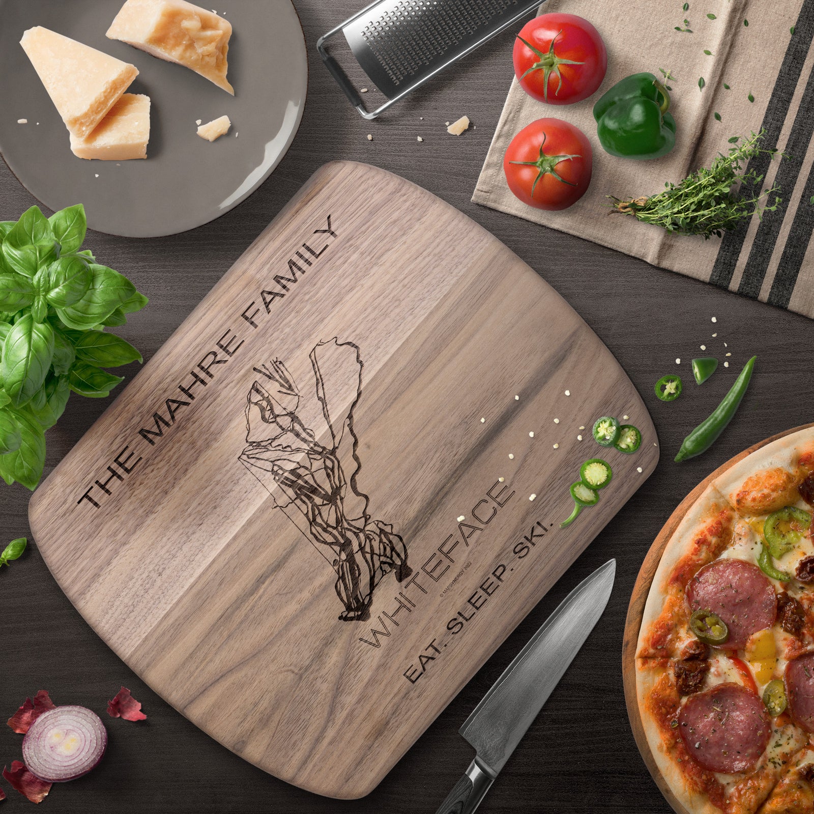 PERSONALIZED WHITEFACE, NEW YORK SKI TRAIL MAP CUTTING BOARD