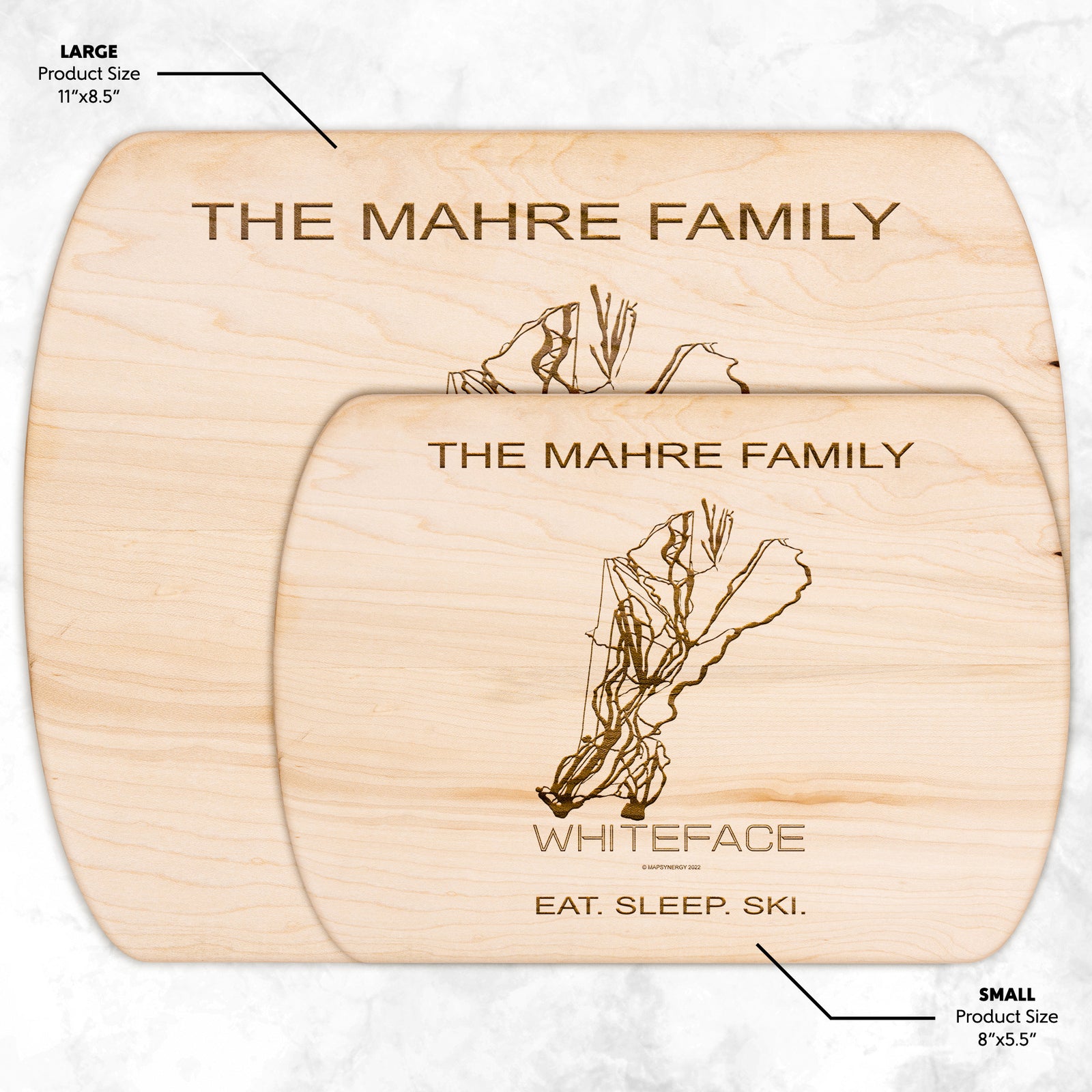 PERSONALIZED WHITEFACE, NEW YORK SKI TRAIL MAP CUTTING BOARD
