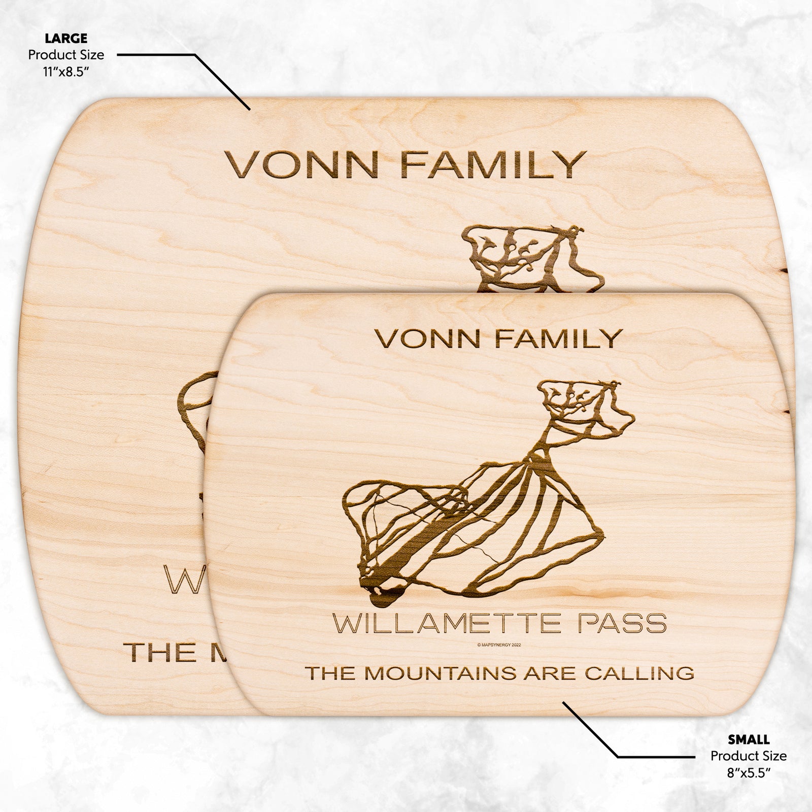 PERSONALIZED WILLAMETTE PASS,OREGON SKI TRAIL MAP CUTTING BOARD