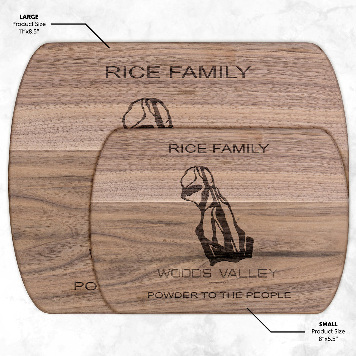 PERSONALIZED WOODS VALLEY, NEW YORK SKI TRAIL MAP CUTTING BOARD